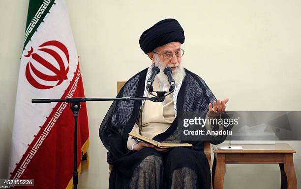 Supreme Leader of Iran Ali Khamenei meets with president of Iran Hassan Rouhani and cabinet ministeriel about the ongoing Israeli military airstrikes...