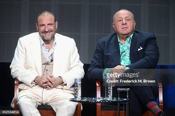 Executive producer Joel Silver and TV personality Jean Pigozzi speak onstage at the 'My Friends Call Me Johnny' panel during the NBCUniversal Esquire...
