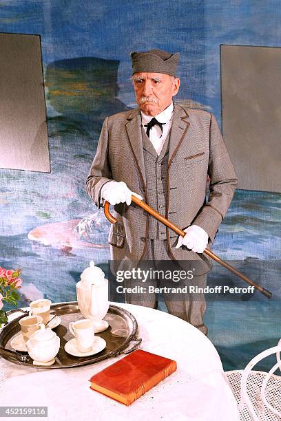 Actor Claude Brasseur performs in 'La colere du Tigre' : Press theater play at Theatre Montparnasse on July 11, 2014 in Paris, France. This play will...