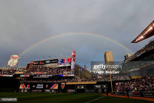 Rainbow is seen during the Gillette Home Run Derby at Target Field on July 14, 2014 in Minneapolis, Minnesota.