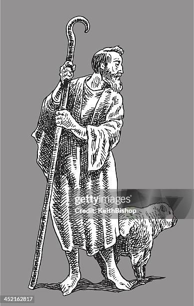 shepard with sheep - shepherd stock illustrations