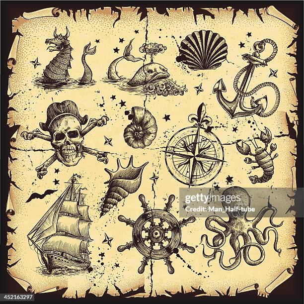 nautische set - pirate stock-grafiken, -clipart, -cartoons und -symbole