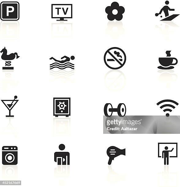 black symbols - hotel amenities - television set smoke stock illustrations