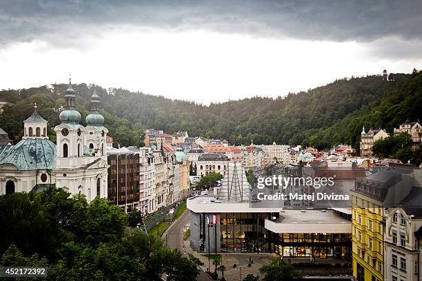 General view of the spa town of Karlovy Vary on July 11, 2014 in Karlovy Vary, Czech Republic. Karlovy Vary, known for its mineral-rich waters that...