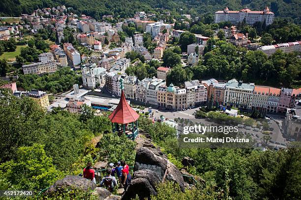 General view of the spa town of Karlovy Vary on July 12, 2014 in Karlovy Vary, Czech Republic. Karlovy Vary, known for its mineral-rich waters that...