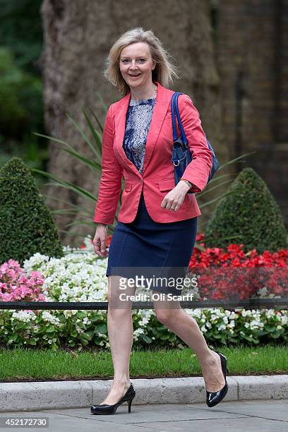 Liz Truss, the new Environment Secretary, arrives in Downing Street on July 15, 2014 in London, England. British Prime Minister David Cameron is...