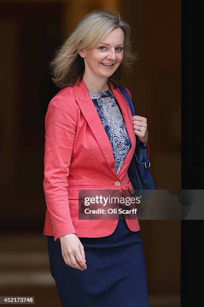 Liz Truss, the new Environment Secretary, departs Downing Street on July 15, 2014 in London, England. British Prime Minister David Cameron is...