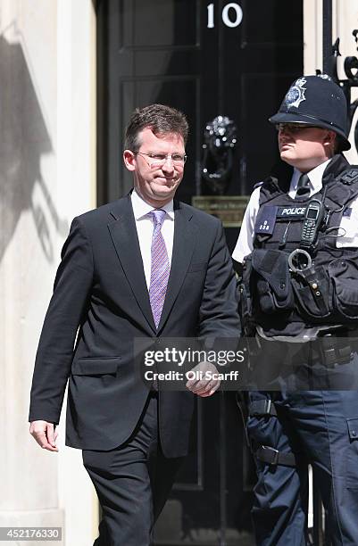 Jeremy Wright, the new Attorney General, departs Downing Street on July 15, 2014 in London, England. British Prime Minister David Cameron is...