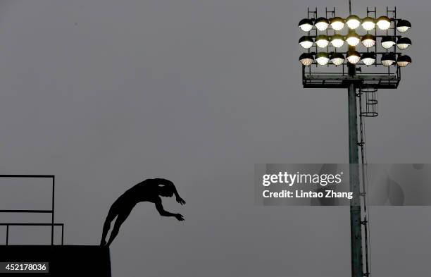 Chen Aisen of China competes in the team event of the 19th FINA Diving World Cup at the Oriental Sports Center on July 15, 2014 in Shanghai, China.