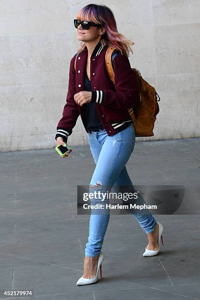 Lily Allen sighted leaving BBC Radio One on July 15, 2014 in London, England.