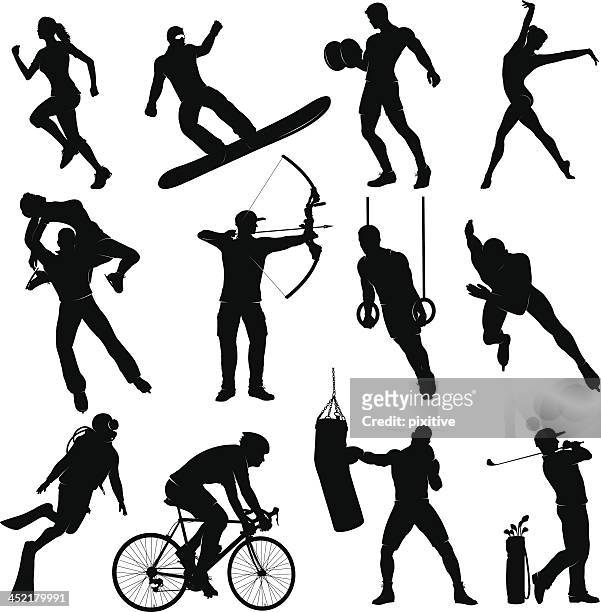 silhouettes doing several different sports - sports stock illustrations