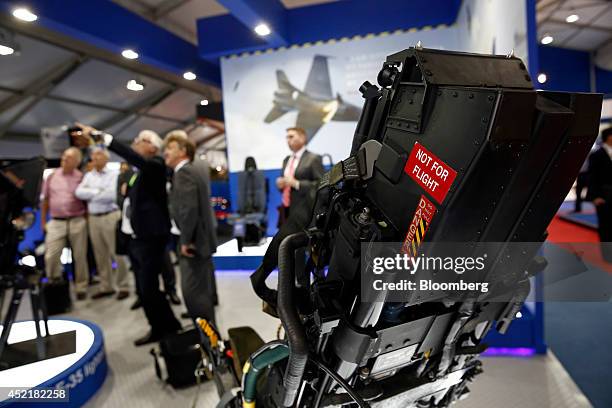 Not For Flight' warning sticker sits on the side of an ejector seat, used in the Lockheed Martin Corp. F-35 Lightning II joint strike fighter jet, as...