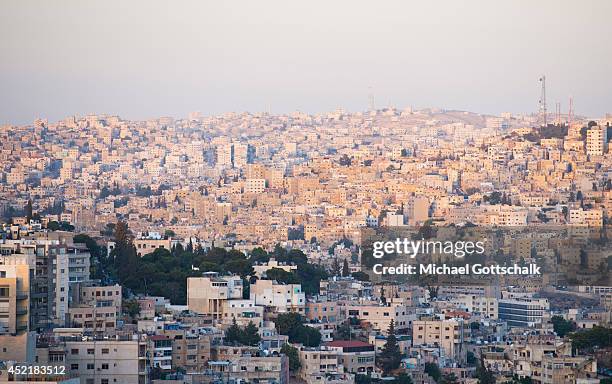 Panorama View of the city of Amman with the blue mosque during sunrise on July 14, 2014 in Amman, Jordan. German Foreign Minister Frank-Walter...