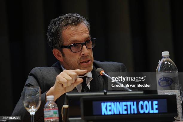 Chairman of the board of amfAR and designer Kenneth Cole speaks at the special Screening Of HBO's "The Battle Of AmfAR" at United Nations...