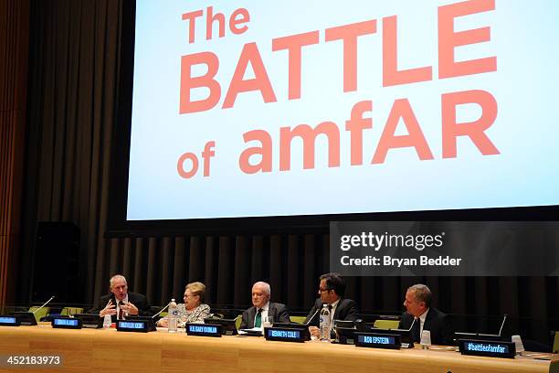 Director of UNAIDS Simon Bland, Founding Chairman of amfAR Dr. Mathilde Krim, Australian ambassador to the UN H.E. Gary Quinlan, Chairman of the...