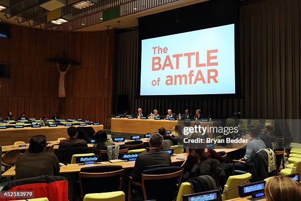 Director of UNAIDS Simon Bland, Founding Chairman of amfAR Dr. Mathilde Krim, Australian ambassador to the UN H.E. Gary Quinlan, Chairman of the...