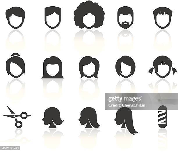 stockillustraties, clipart, cartoons en iconen met hairstyle icons | simple black series - hairstyle