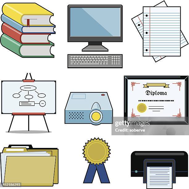 school icon set - film projector stock illustrations