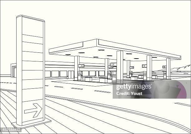 stockillustraties, clipart, cartoons en iconen met refueling station sketch - benzinestation