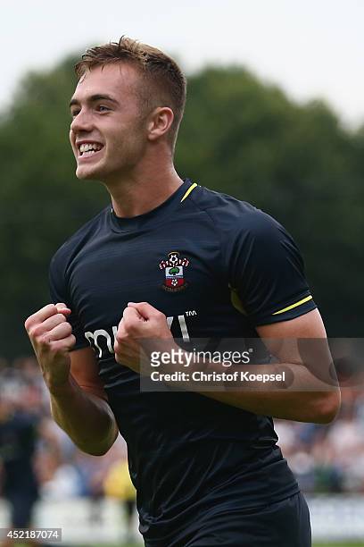 Calum Chambers of Southampton celebrates the second goal during the pre season friendly match between EHC Hoensbroek and Southampton at Sportpark De...
