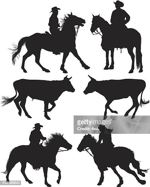 multiple images of rodeo - bull silhouette 幅插畫檔、美工圖案、卡通及圖標