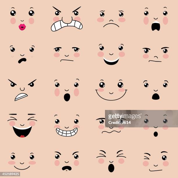bildbanksillustrationer, clip art samt tecknat material och ikoner med various facial expressions with pink cheeks  - obekväm