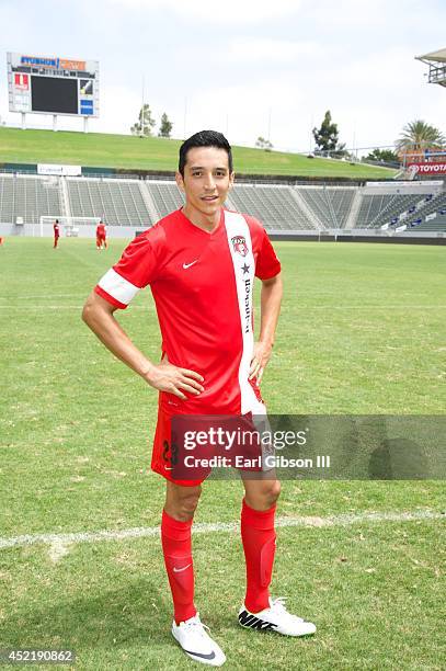 Actor Gabriel Luna on the set of El Rey Network's New Series "Matador" at StubHub Center on July 15, 2014 in Los Angeles, California.