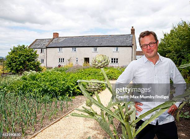 Hugh Fearnley-Whittingstall stands in the vegetable garden of River Cottage HQ following a visit by Prince Charles, Prince of Wales and Camilla,...