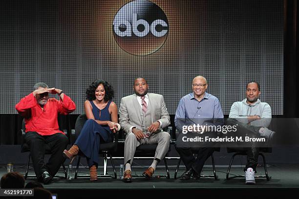 Actors Laurence Fishburne, Tracee Ellis Ross, Anthony Anderson, executive producer Larry Wilmore and Creator/executive producer Kenya Barris speak...