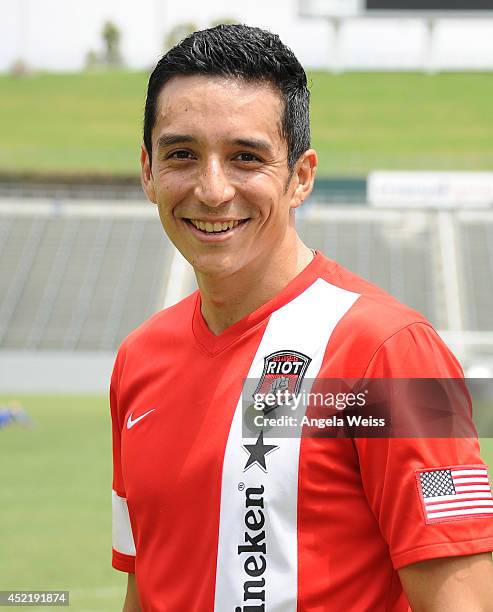 Actor Gabriel Luna on set at El Rey Network's 'Matador' at StubHub Center on July 15, 2014 in Los Angeles, California.