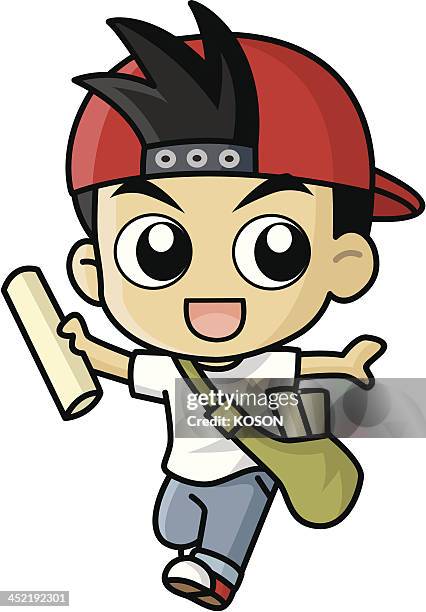 paper boy vector cartoon - anime stock illustrations