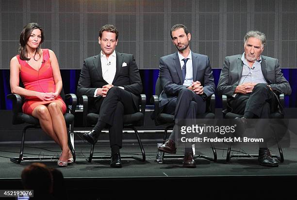 Actors Alana de la Garza, Ioan Gruffudd, Executive producer Matt Miller and actor Judd Hirsch speak onstage at the 'Forever'' panel during the...