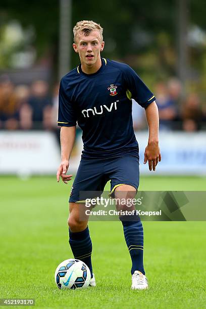 James Ward Prowse of Southampton runs with the ball during the pre season friendly match between EHC Hoensbroek and Southampton at Sportpark De Dem...