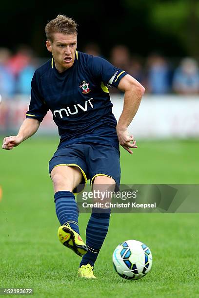 Steven Davis of Southampton runs with the ball during the pre season friendly match between EHC Hoensbroek and Southampton at Sportpark De Dem on...