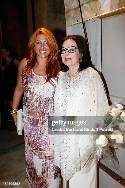 Helena Paparizou and Nana Mouskouri pose after the 'Nana Mouskouri Birthday Tour' In Herod Atticus Odeon Theatre on July 14, 2014 in Athens, Greece.