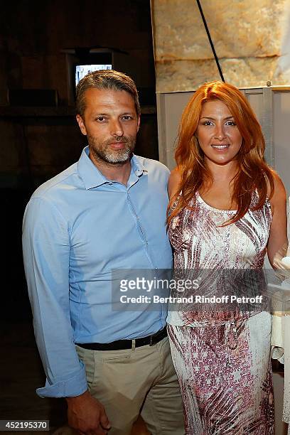 Helena Paparizou and guest pose after the 'Nana Mouskouri Birthday Tour' In Herod Atticus Odeon Theatre on July 14, 2014 in Athens, Greece.