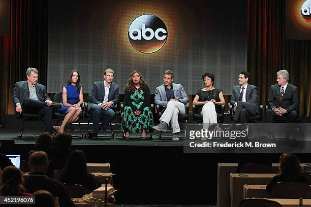 Executive producers Marty Adelstein, Becky Clements, Co-creator/executive producer Kevin Hench, actors Cristela Alonzo, Carlos Ponce, Terri Hoyos,...