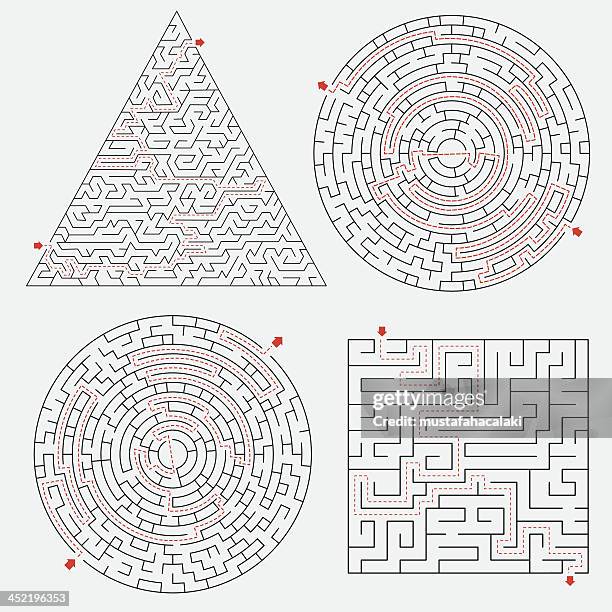 stockillustraties, clipart, cartoons en iconen met maze set with solutions - maze