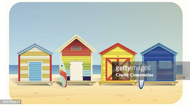 sommer-hütten am strand - strandhütte stock-grafiken, -clipart, -cartoons und -symbole