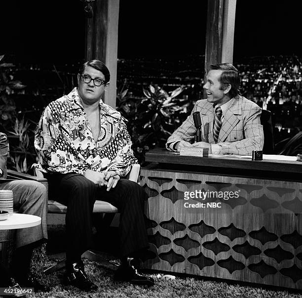 Pictured: Professional football player Alex Karras during an interview with host Johnny Carson on November 17, 1970 --