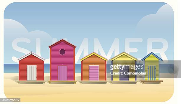 ilustrações, clipart, desenhos animados e ícones de cabanas na praia de cores - cabana de praia