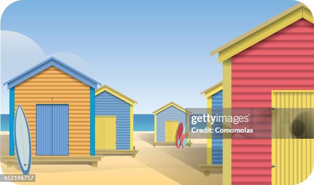 summer beach huts - beach hut stock illustrations