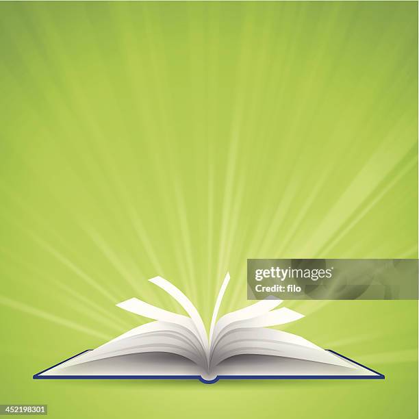 stockillustraties, clipart, cartoons en iconen met open book with space for text - openingsevenement