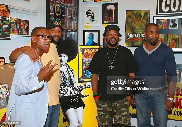 Actor Tommy Davidson, actor Byron Minns, producer Carl Jones and actor Michael Jai White arrive at the "Black Dynamite" DVD Signing at Amoeba Music...