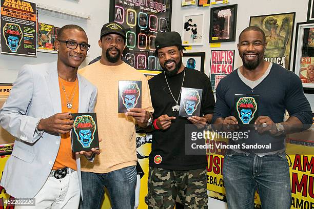 Actor Tommy Davidson, producer Byron Minns, director Carl Jones and producer Michael Jai White attend the "Black Dynamite" DVD signing at Amoeba...
