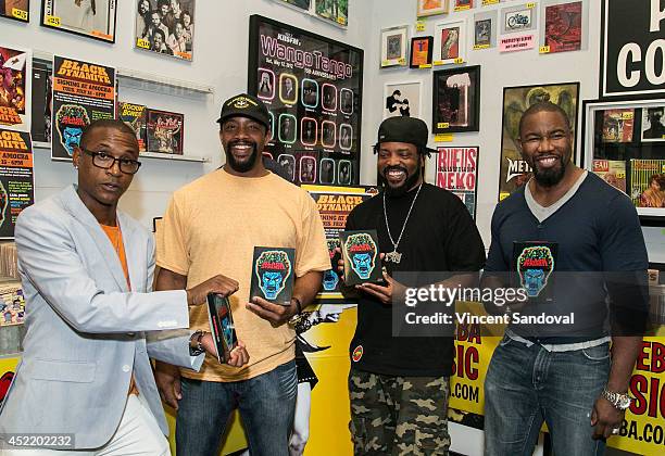 Actor Tommy Davidson, producer Byron Minns, director Carl Jones and producer Michael Jai White attend the "Black Dynamite" DVD signing at Amoeba...