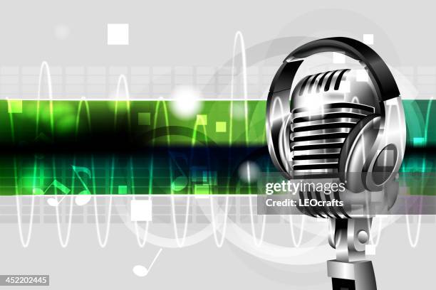 abstract music background with microphone and head phone - old microphone vector stock illustrations