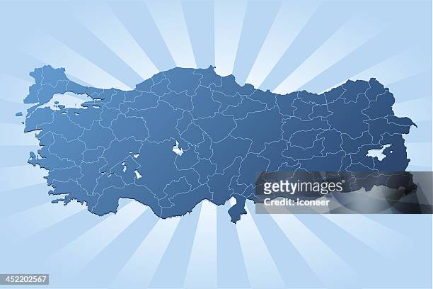 illustrazioni stock, clip art, cartoni animati e icone di tendenza di mappa raggi blu turchia - turchia