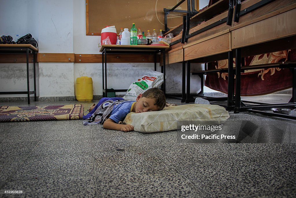 Palestinian children slept on the tile one of the UNRWA...