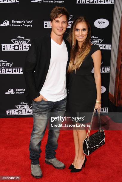 Actor Matt Lanter and wife Angela Stacy attend the premiere of "Planes: Fire & Rescue" at the El Capitan Theatre on July 15, 2014 in Hollywood,...